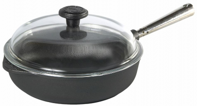 Gusseisen Servierpfanne 28cm mit Rand 5cm mit Edelstahlgriff und Glasdeckel Skeppshult 0130