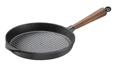 Grillpfanne Ø 25 cm Gusseisen mit Holzgriff Walnuss Skeppshult 0025V