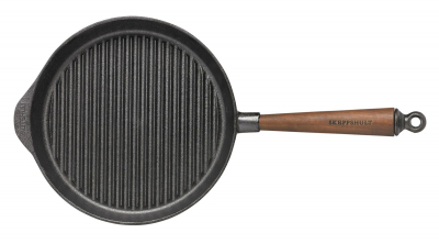 Padella Griglia Ø 25 cm in ghisa - Maniglia in noce e manico da banco Skeppshult Per tutti i tipi di stufe 0025V