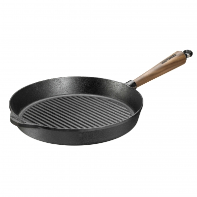 Grillpfanne Ø 28 cm Gusseisen - Walnussgriff & Gegengriff Skeppshult Für alle Herdarten 0028V