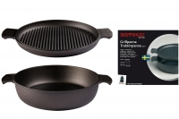 0610-3 Gusseisen Grytstapel 2 Teile Skeppshult - Servierpfanne 3,5l + Grillpfanne - Ø 27cm