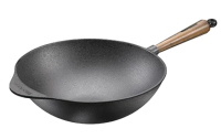 Wok 32 cm 4,5 Liter Gusseisen, Walnussgriff & Gegengriff. Für alle Herdarten Skeppshult 0875V