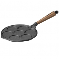 Pfannkuchenpfanne für 7 kleine Pfannkuchen Gusseisen mit Griff aus Walnussholz Ø 23cm Skeppshult 0032V
